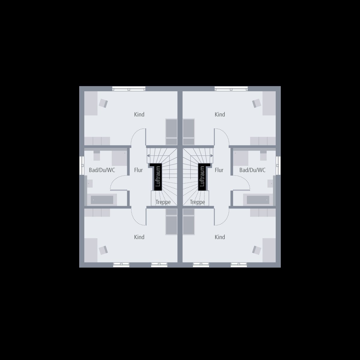 GEHOBENES DOPPELHAUS AUF 2,5 ETAGEN