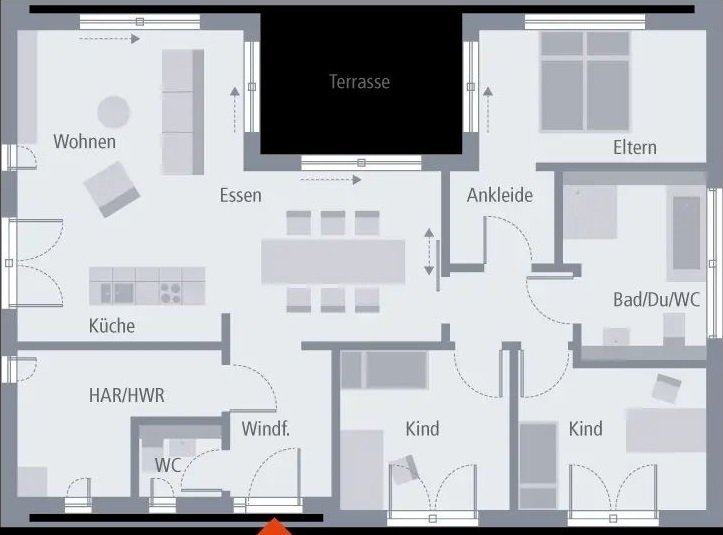 Wohnen auf einer Ebene - ein Bungalow als Musterhaus. Mit Wohnkeller.